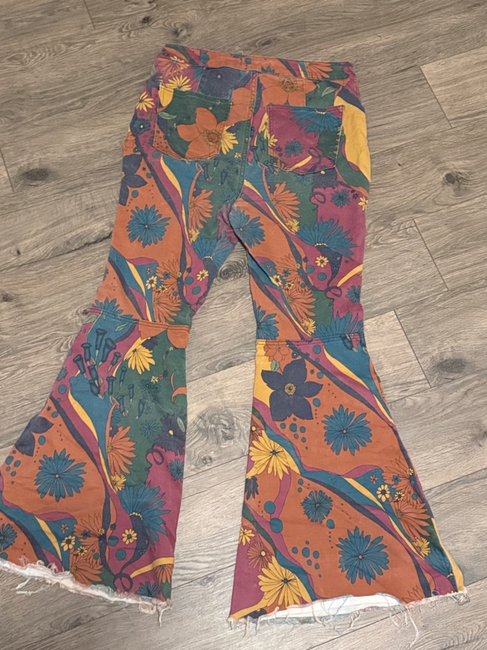 We The Free Floral Patchwork Flare Jeans in Mustard, Teal & Rust - Picture 3 of 4